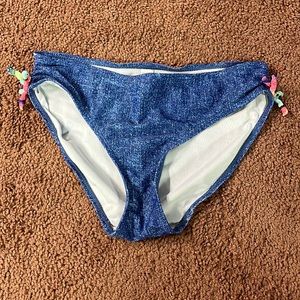 Joe boxer, blue bikini bottoms, with tie-dye bows on the side size large